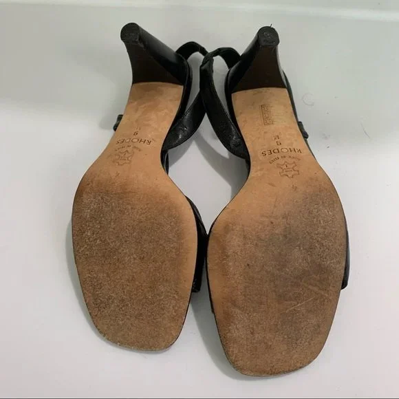 BRIGHTON Rhodes Black Strappy Square Toe Kitten Heels - Picture 4 of 6